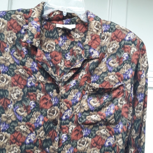 Vintage Blouse Button Down Roses Bold Print Camo - Picture 11 of 13